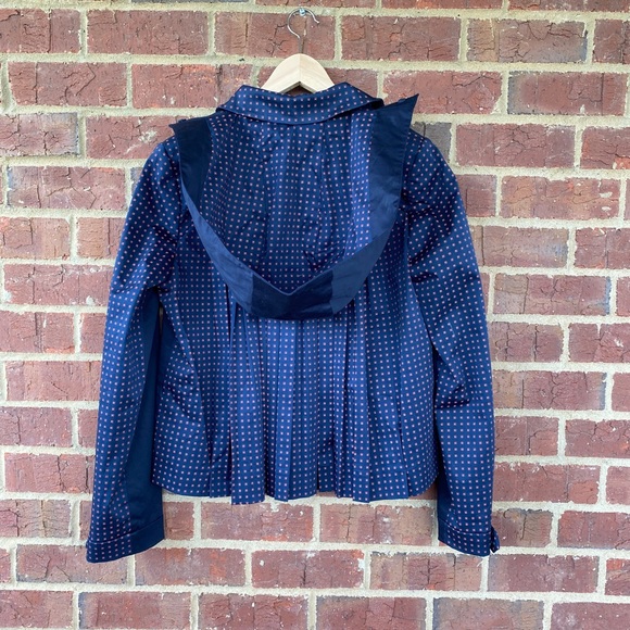 TORY BURCH Lane Back Pleated Bifabric Windbreaker Removable Hoodie Jacket - Picture 2 of 16